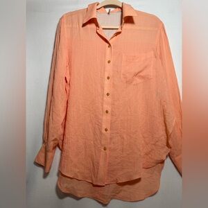 Free People Button Down Light Weight Blouse. Small. Peach/Light Orange color.